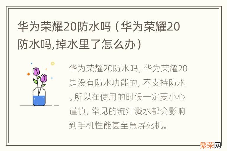 华为荣耀20防水吗,掉水里了怎么办 华为荣耀20防水吗