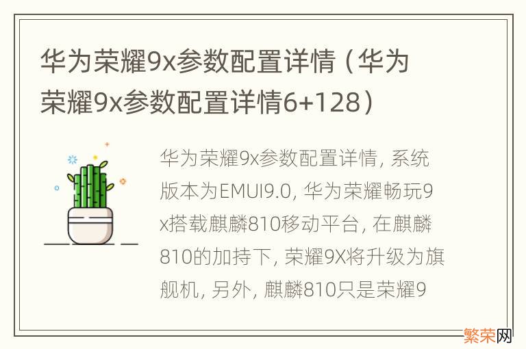 华为荣耀9x参数配置详情6+128 华为荣耀9x参数配置详情