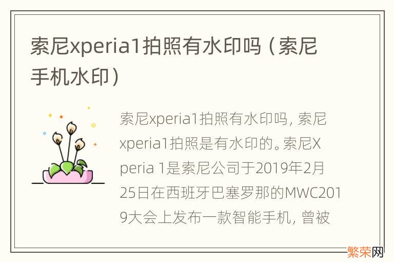 索尼手机水印 索尼xperia1拍照有水印吗