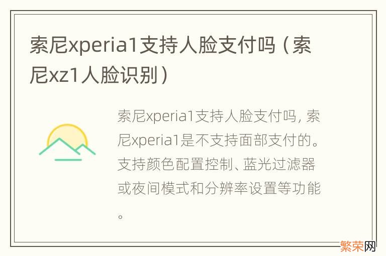 索尼xz1人脸识别 索尼xperia1支持人脸支付吗