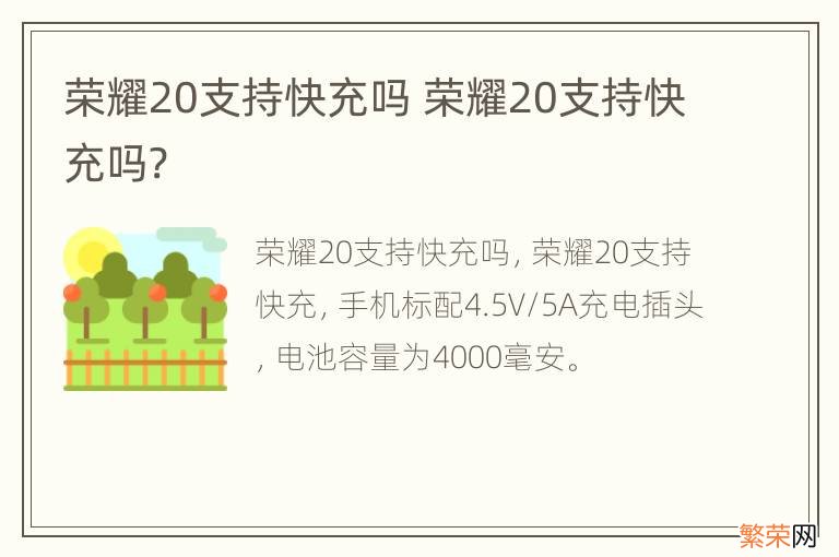 荣耀20支持快充吗 荣耀20支持快充吗?