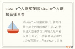 steam个人链接在哪 steam个人链接在哪查看