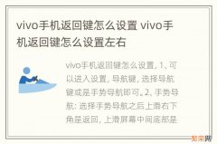 vivo手机返回键怎么设置 vivo手机返回键怎么设置左右