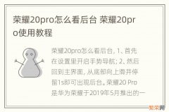 荣耀20pro怎么看后台 荣耀20pro使用教程