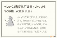 vivoy93恢复出厂设置在哪里 vivoy93恢复出厂设置