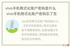 vivo手机格式化账户密码是什么 vivo手机格式化账户密码忘了怎么办