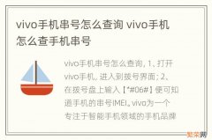 vivo手机串号怎么查询 vivo手机怎么查手机串号