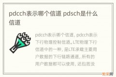 pdcch表示哪个信道 pdsch是什么信道