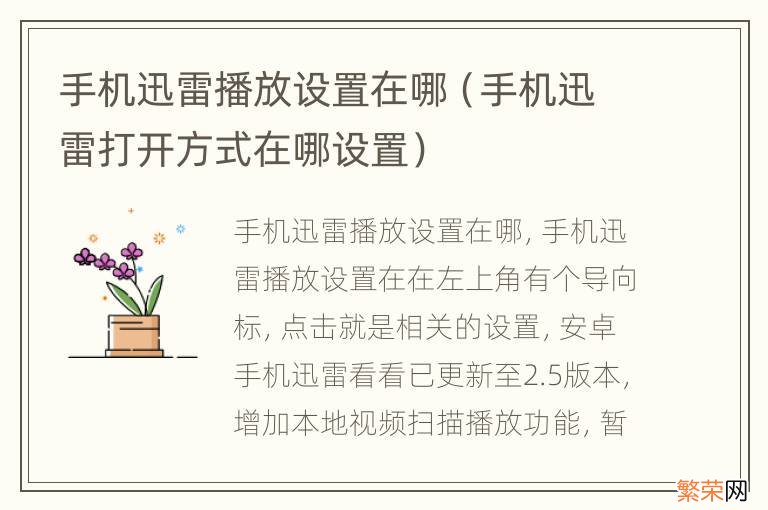 手机迅雷打开方式在哪设置 手机迅雷播放设置在哪