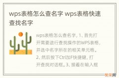 wps表格怎么查名字 wps表格快速查找名字