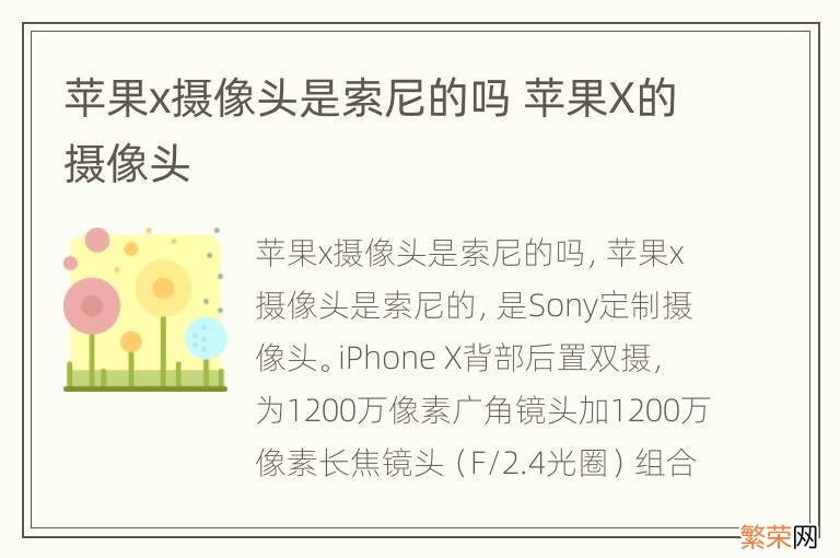 苹果x摄像头是索尼的吗 苹果X的摄像头