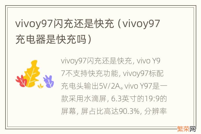 vivoy97充电器是快充吗 vivoy97闪充还是快充