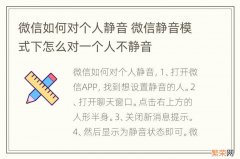 微信如何对个人静音 微信静音模式下怎么对一个人不静音