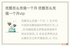 优酷怎么充值一个月 优酷怎么充值一个月vip