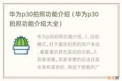 华为p30拍照功能介绍大全 华为p30拍照功能介绍