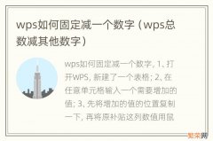 wps总数减其他数字 wps如何固定减一个数字