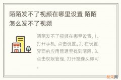 陌陌发不了视频在哪里设置 陌陌怎么发不了视频