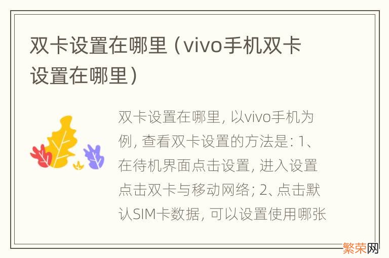 vivo手机双卡设置在哪里 双卡设置在哪里