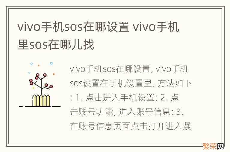 vivo手机sos在哪设置 vivo手机里sos在哪儿找