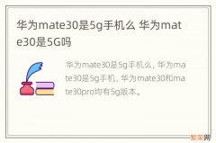 华为mate30是5g手机么 华为mate30是5G吗