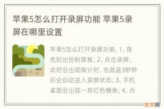 苹果5怎么打开录屏功能 苹果5录屏在哪里设置