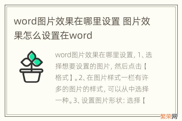 word图片效果在哪里设置 图片效果怎么设置在word