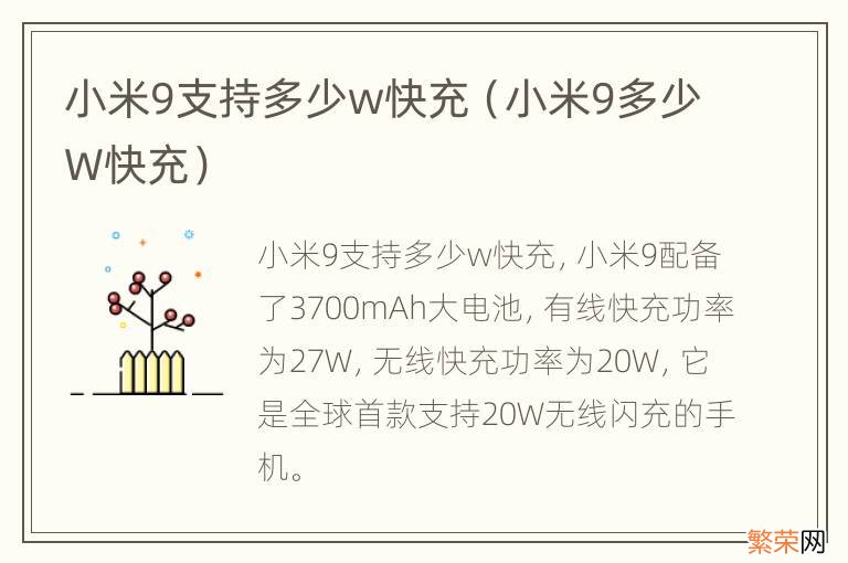 小米9多少W快充 小米9支持多少w快充