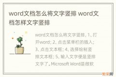 word文档怎么将文字竖排 word文档怎样文字竖排