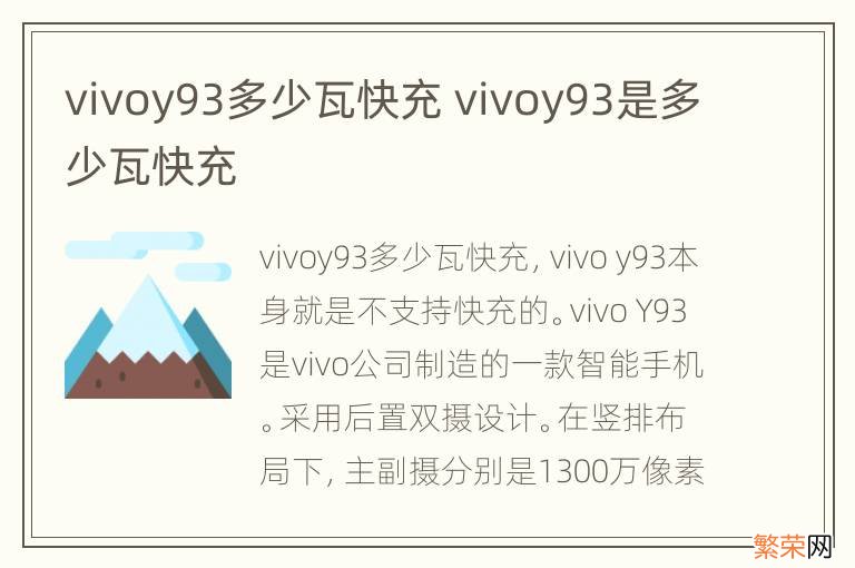 vivoy93多少瓦快充 vivoy93是多少瓦快充