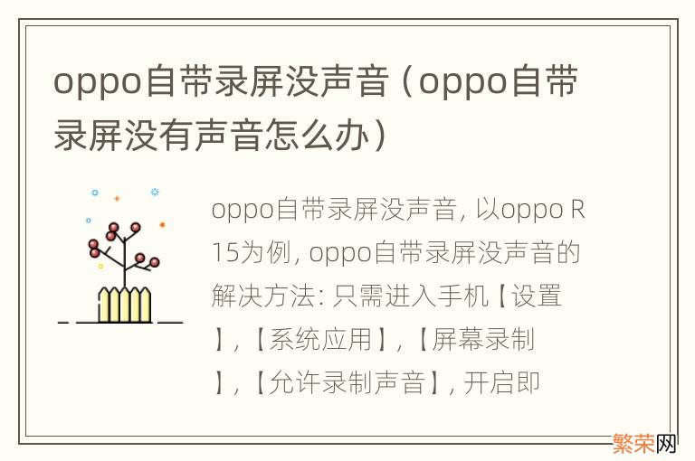 oppo自带录屏没有声音怎么办 oppo自带录屏没声音