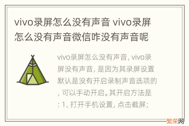 vivo录屏怎么没有声音 vivo录屏怎么没有声音微信咋没有声音呢