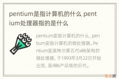 pentium是指计算机的什么 pentium处理器指的是什么