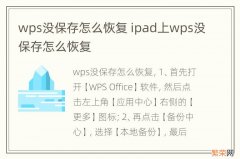 wps没保存怎么恢复 ipad上wps没保存怎么恢复