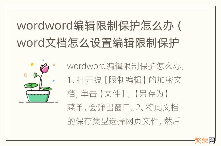 word文档怎么设置编辑限制保护 wordword编辑限制保护怎么办