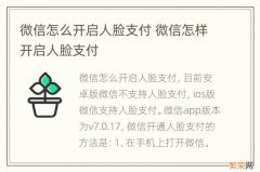 微信怎么开启人脸支付 微信怎样开启人脸支付