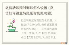 微信如何设置转账延时到账功能 微信转账延时到账怎么设置