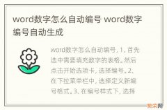 word数字怎么自动编号 word数字编号自动生成