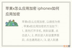 苹果x怎么应用加密 iphonex如何应用加密