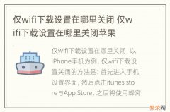 仅wifi下载设置在哪里关闭 仅wifi下载设置在哪里关闭苹果