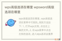 wps高级选项在哪里 wpsword高级选项在哪里
