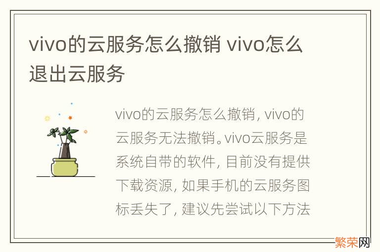 vivo的云服务怎么撤销 vivo怎么退出云服务