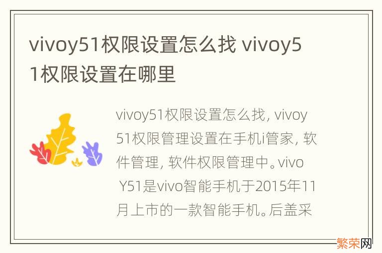 vivoy51权限设置怎么找 vivoy51权限设置在哪里