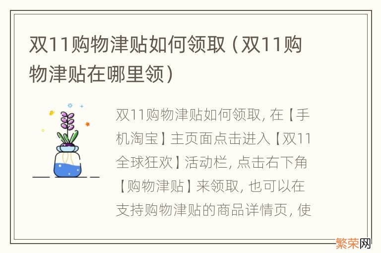 双11购物津贴在哪里领 双11购物津贴如何领取