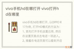 vivo手机hd在哪打开 vivo打开hd在哪里