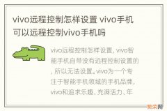 vivo远程控制怎样设置 vivo手机可以远程控制vivo手机吗