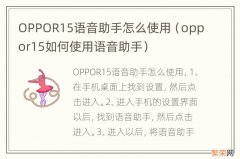 oppor15如何使用语音助手 OPPOR15语音助手怎么使用