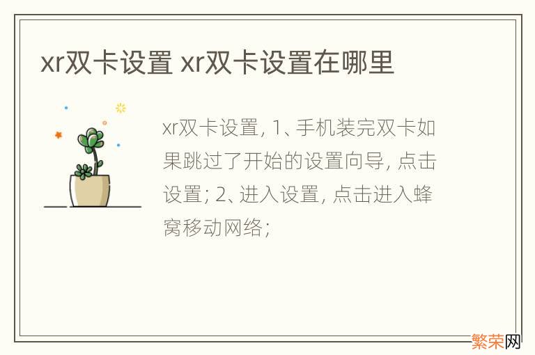 xr双卡设置 xr双卡设置在哪里