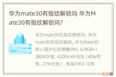 华为mate30有指纹解锁吗 华为Mate30有指纹解锁吗?