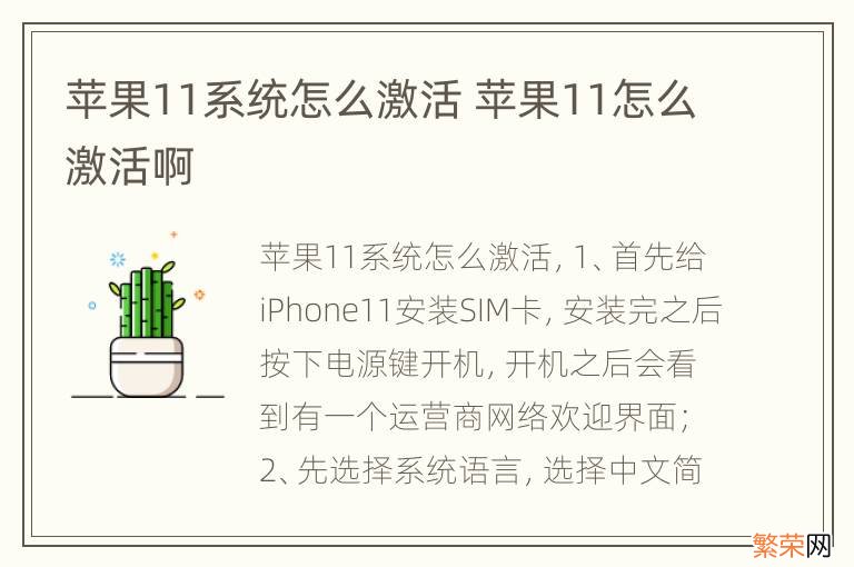 苹果11系统怎么激活 苹果11怎么激活啊