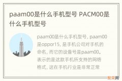 paam00是什么手机型号 PACM00是什么手机型号